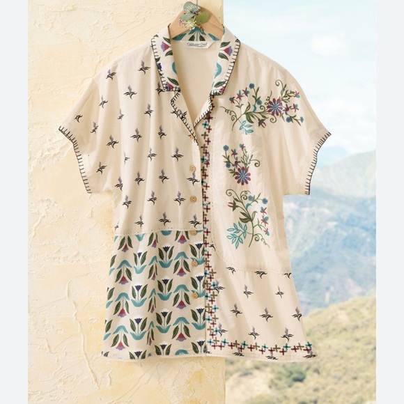 Coldwater Creek Tops - Coldwater Creek Multicolor Embroidered Button Down Shirt